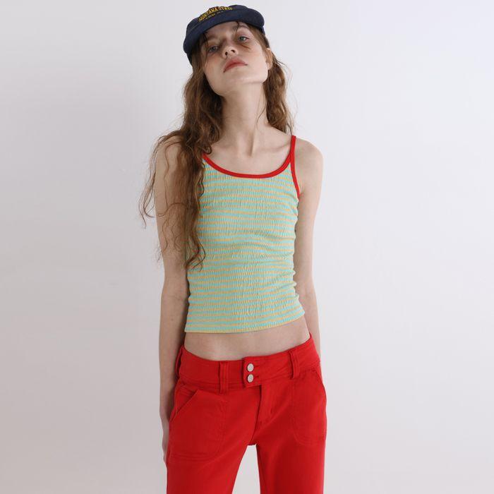 Wrinkle Double Inner Sleeveless (Mint/Red)