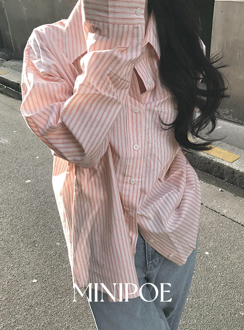 미니포에 [ MADE ] 버터북 스트라이프 셔츠 (1color) /peach orange