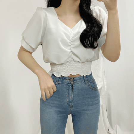 [핏보장!]여름버전 하트넥 스모크 크롭 블라우스