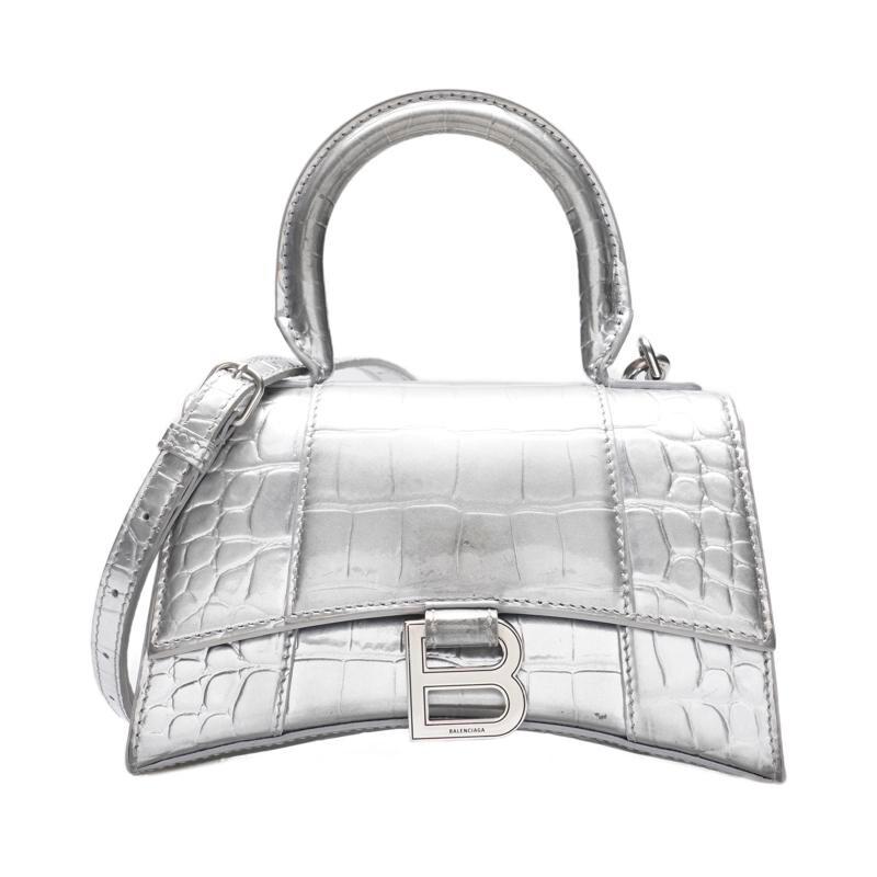 실버 크록 아워글래스 탑 핸들 은장 XS 토트백