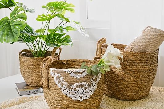 라탄 해초 왕골 바구니 화분커버 - 와이드3종세트