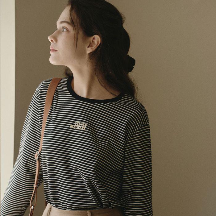 [ANNA] Classic long sleeve stripe t-shirts _2colors