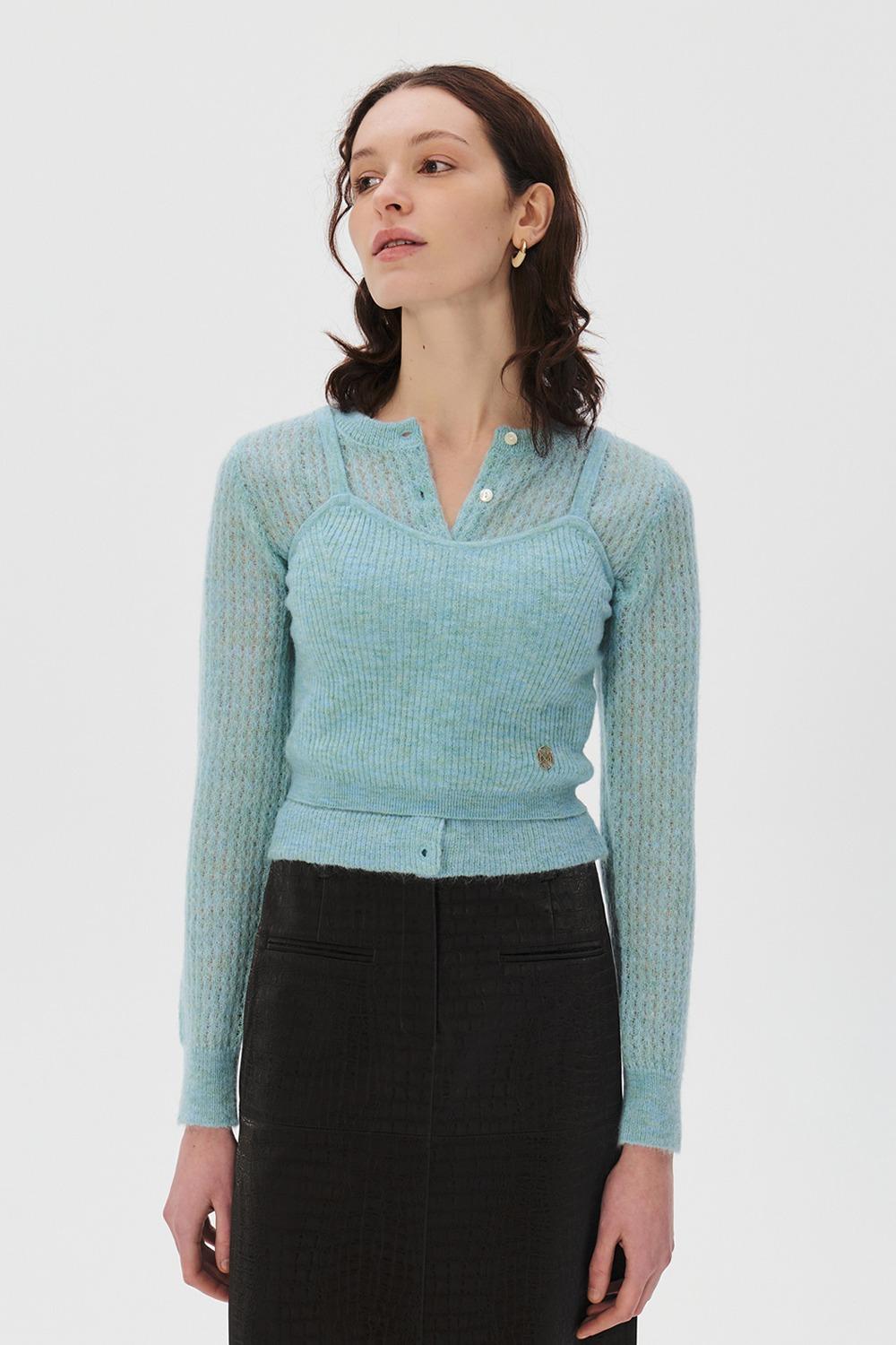 Mohair Cardigan Camisol Set, Mist