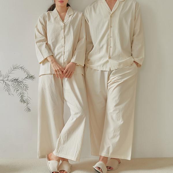 [코르] 순면 남녀 홈웨어 긴소매 세트 아이보리