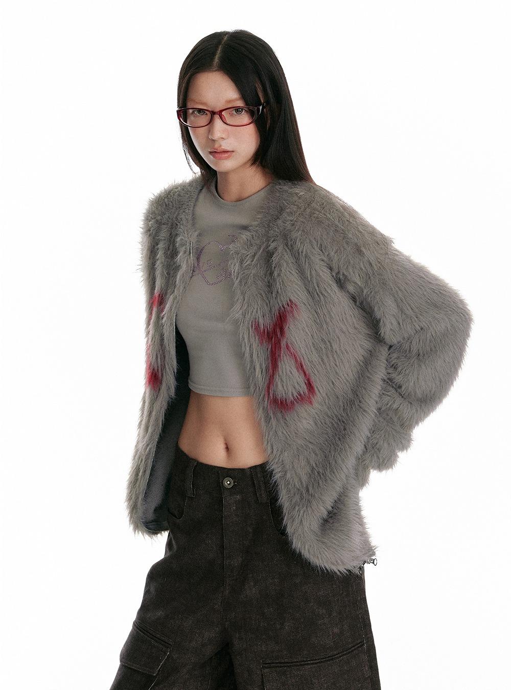 Grey Jacquard Mink Knit Cardigan