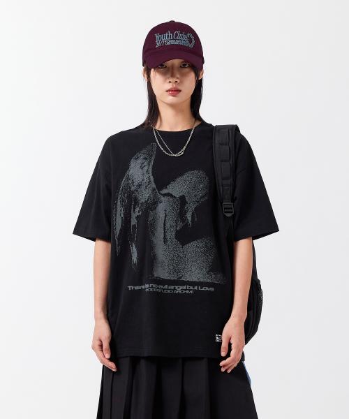 엔젤릭 그래픽 오버핏 티셔츠 - BLACK