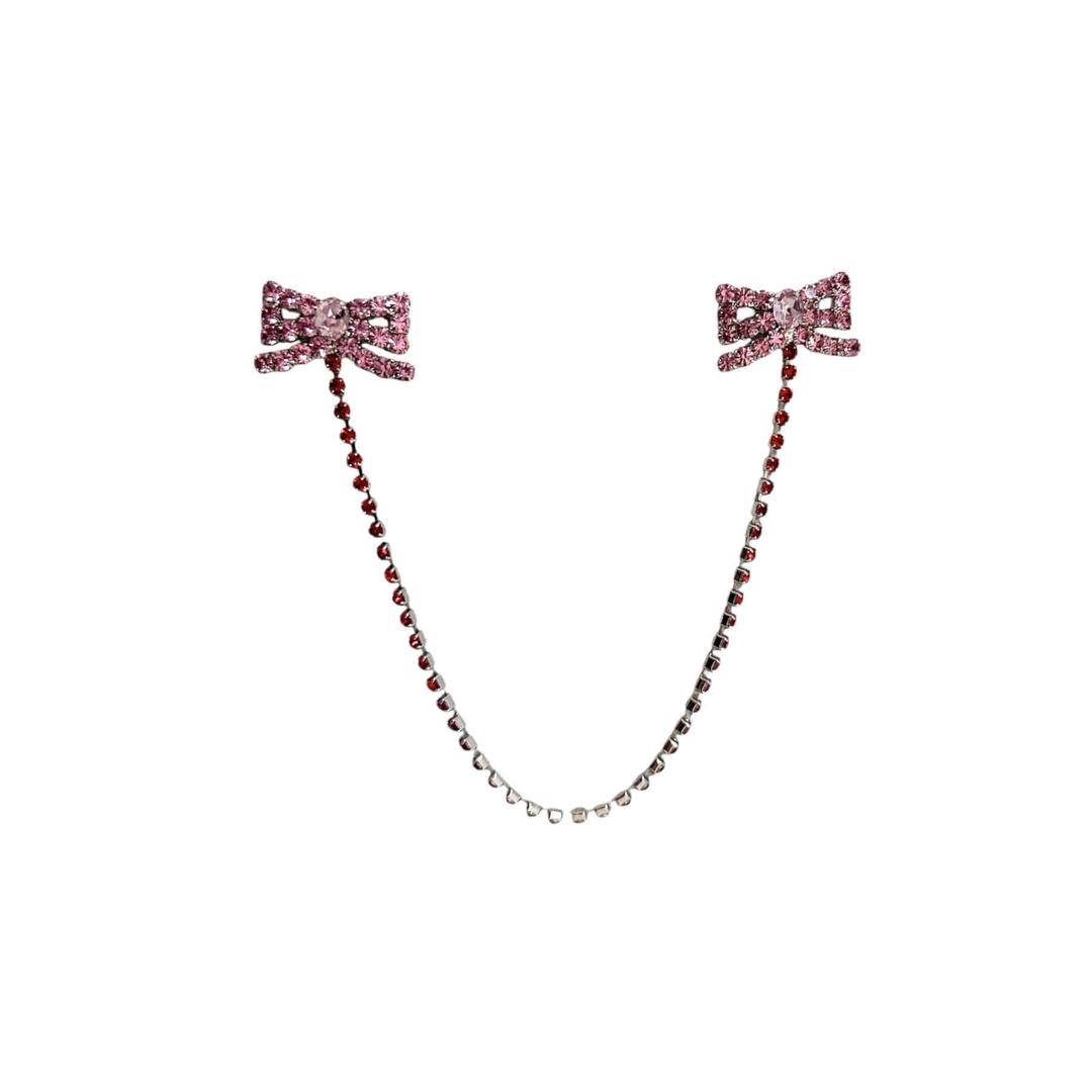 ribbon chain brooch pink