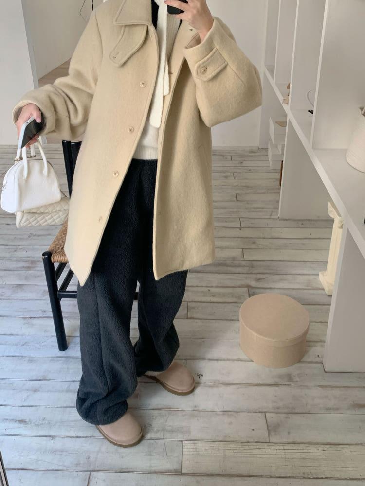 베이글 알파카 코트 버터