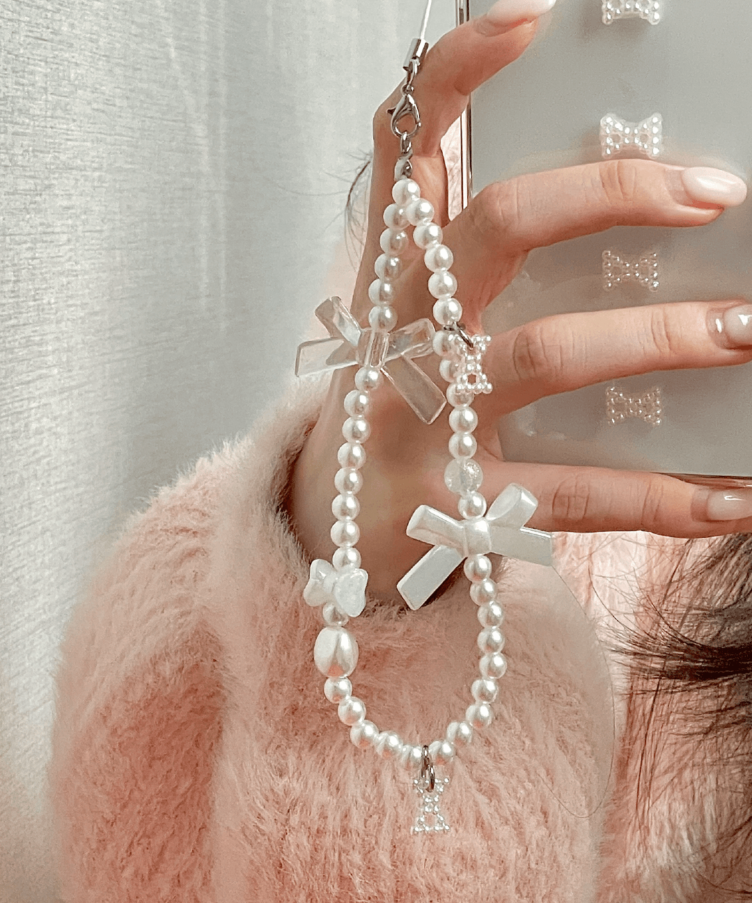 [made] 리본 믹스 드롭 진주 비즈 스트랩 키링