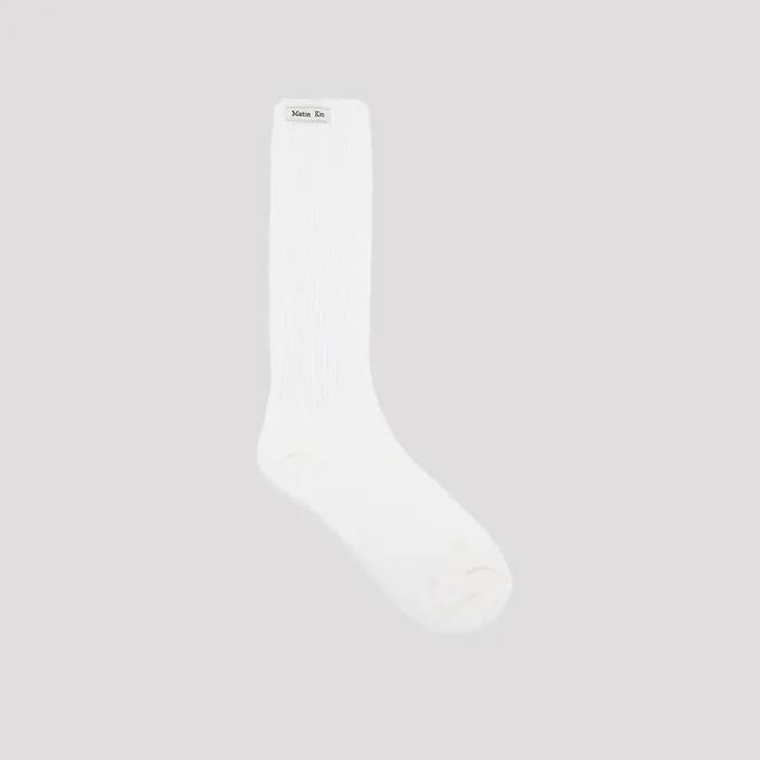 SMALL LOGO POINT RIBBED SOCKS IN WHITE