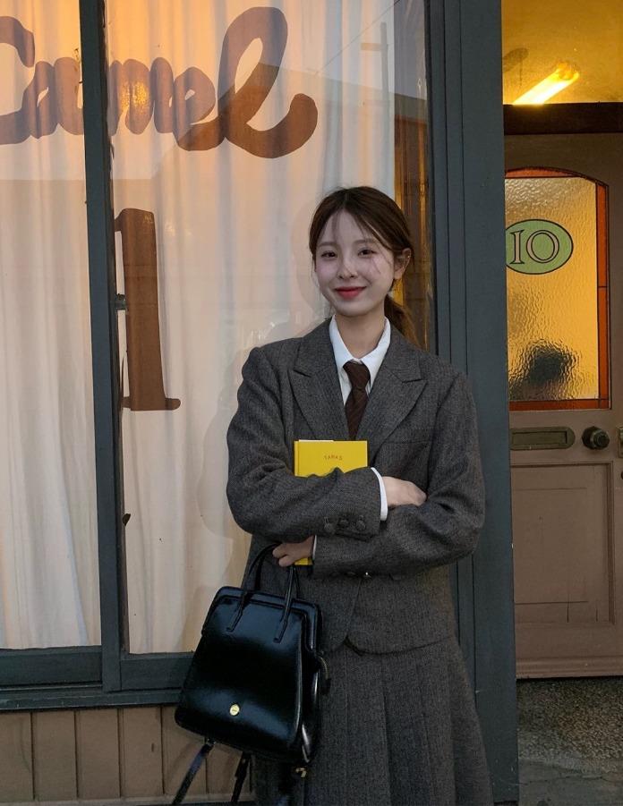 RAINY 모직 칼리지 울블렌드 블레이저, 스커트 (오트밀)