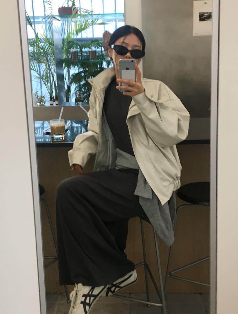 재그 블루종 레더 자켓 (2color)