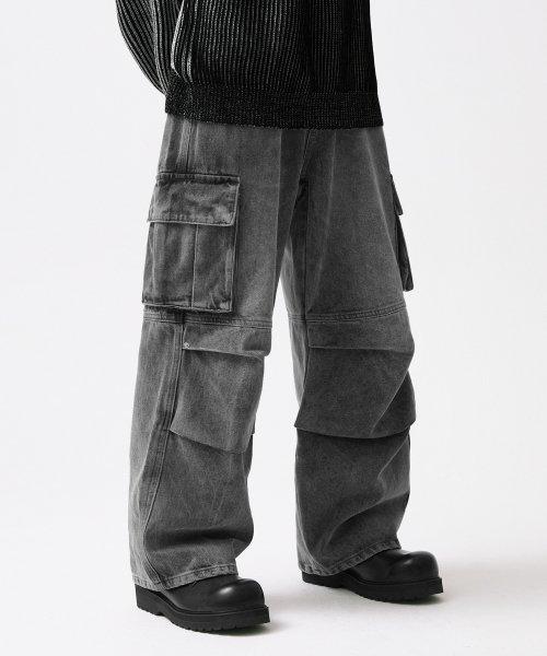 파라슈트 카고 리벳 데님 팬츠 (LIGHT GRAY)