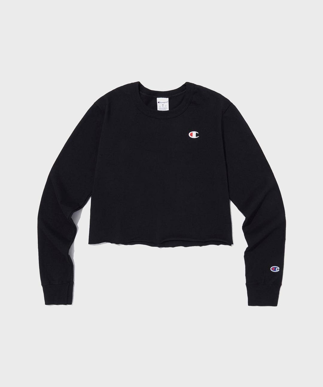 여성 보이프렌드 크롭 롱슬리브 티셔츠 Black