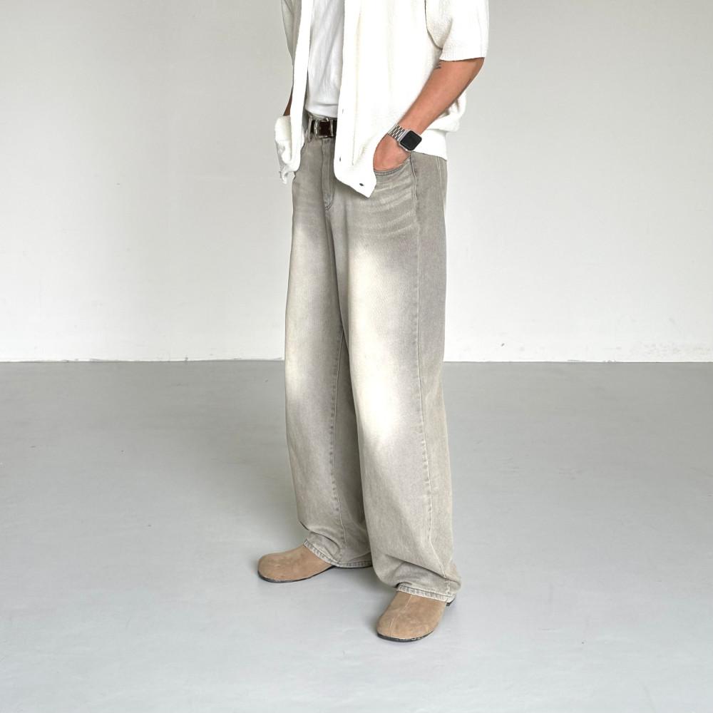 Salt Desert Denim PT,남자 샌드그레이 워싱 와이드 빈티지 데님 팬츠 바지
