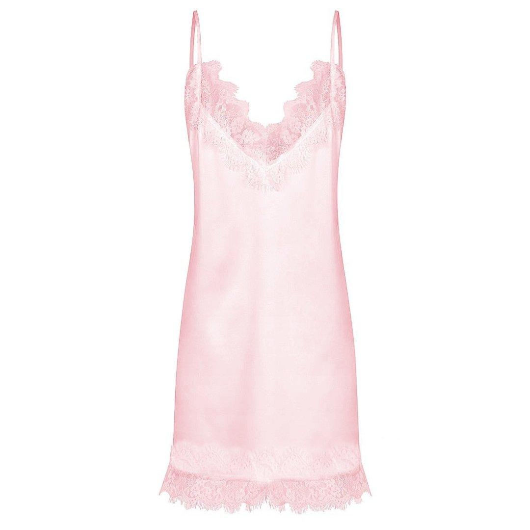 Satin Personalised Lace Slip Nightie - Pink
