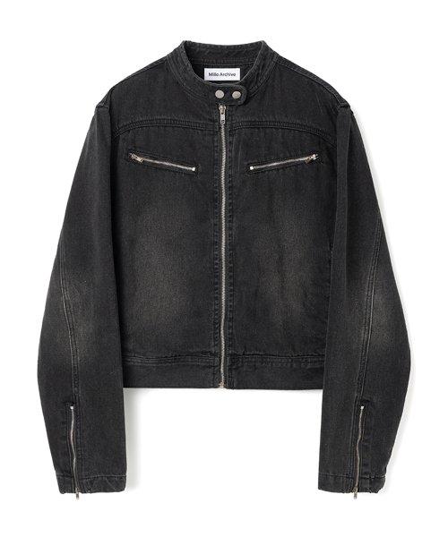 워시드 데님 레이싱 자켓 [스톤 블랙]