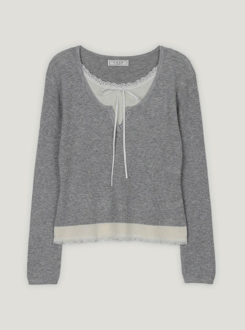 트위 [윤지' pick] 루즐 타이 레이어드 긴팔 니트