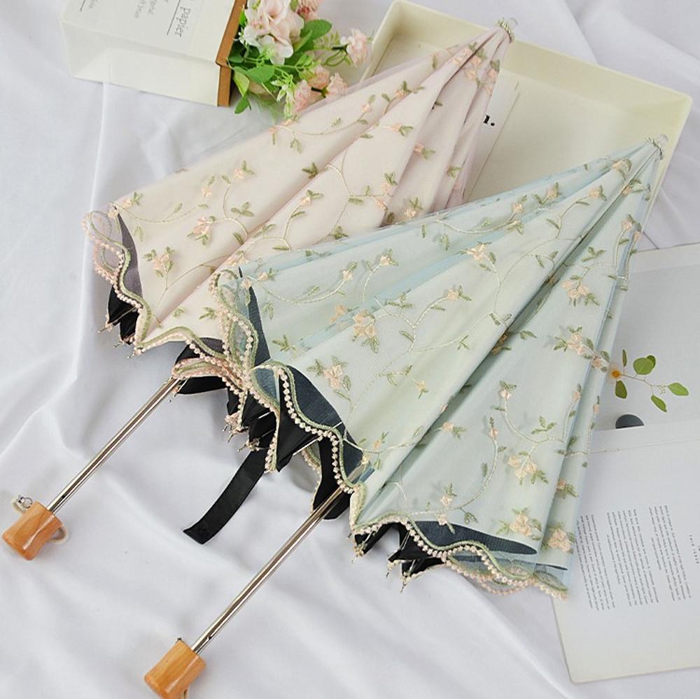 더퐁당 가벼운 튼튼한 여성 꽃무늬 레이스 UV 자외선 햇빛 차단 양산