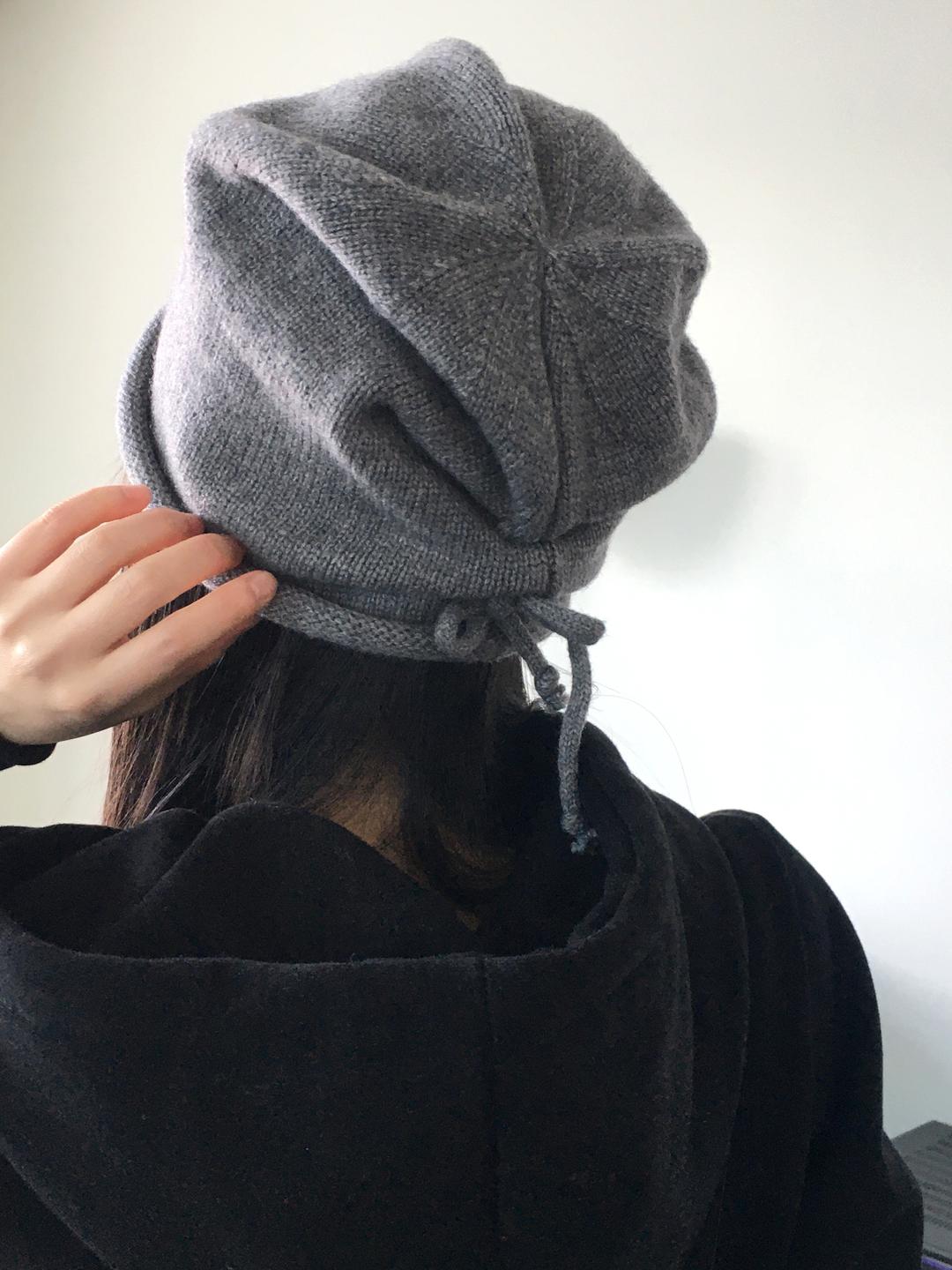 원더원더 히콧 스트링 포인트 니트 두건 비니