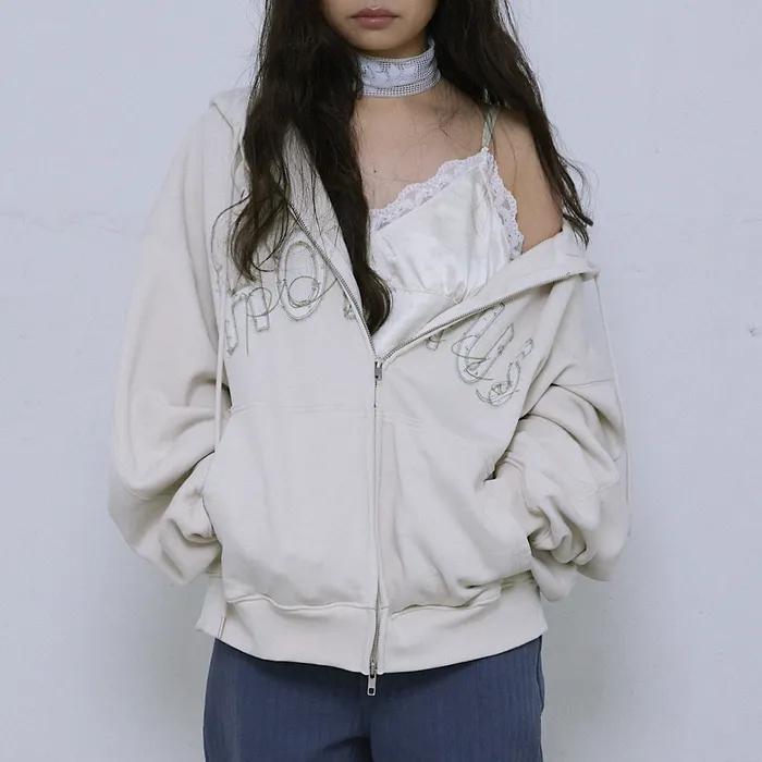 [4th] Vintage Floral Logo Hoodie Zip-up_Cloud White