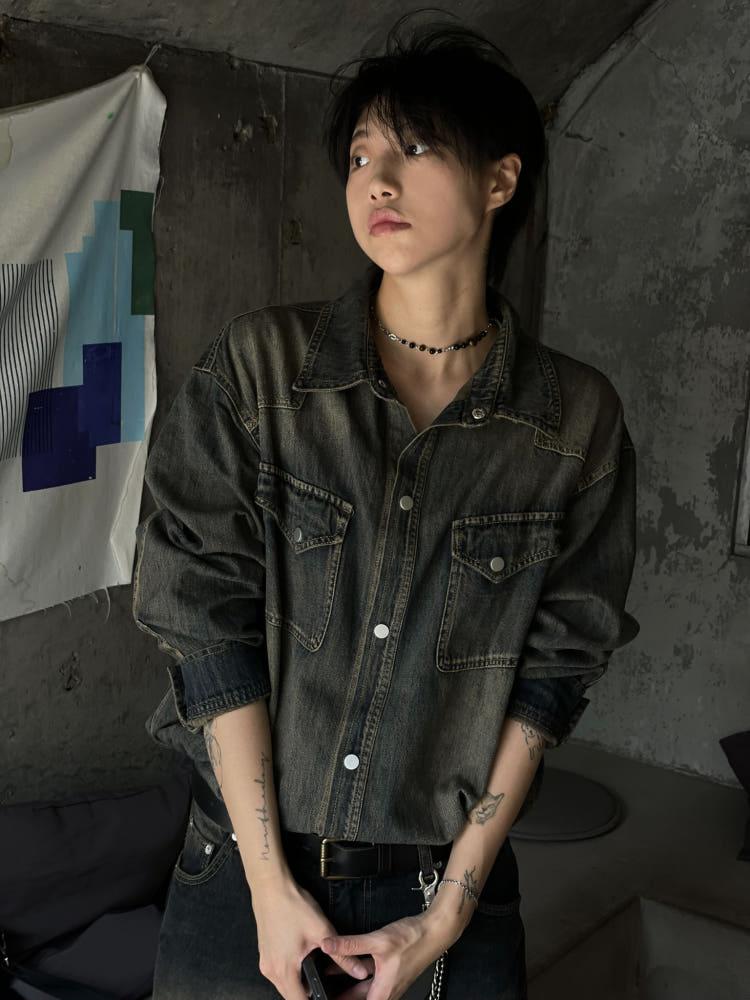 유니섹스 틴컬러 웨스턴 데님 긴팔셔츠(3color)