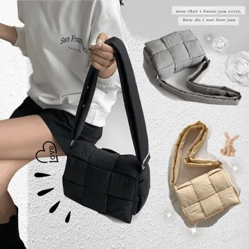 가을 겨울 신상 패딩 사각 스퀘어 격자 캐주얼 데일리 꼬임 크로스백 숄더백 가방