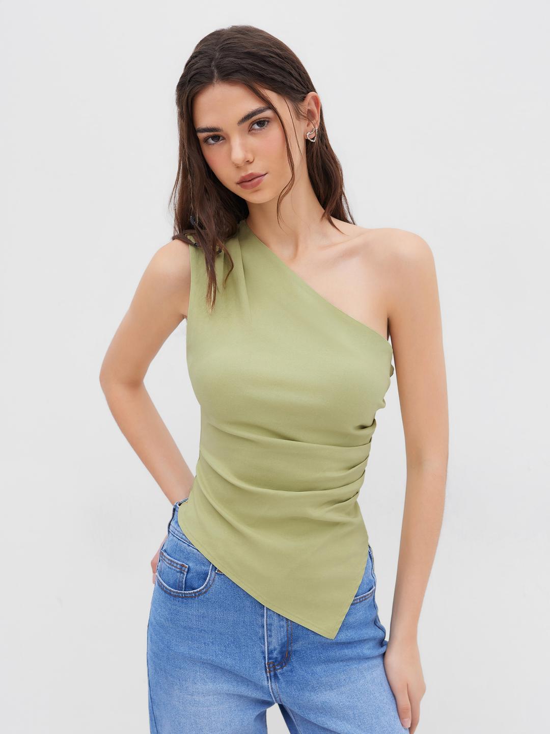 Asymmetrical Ruched Split Tank Top