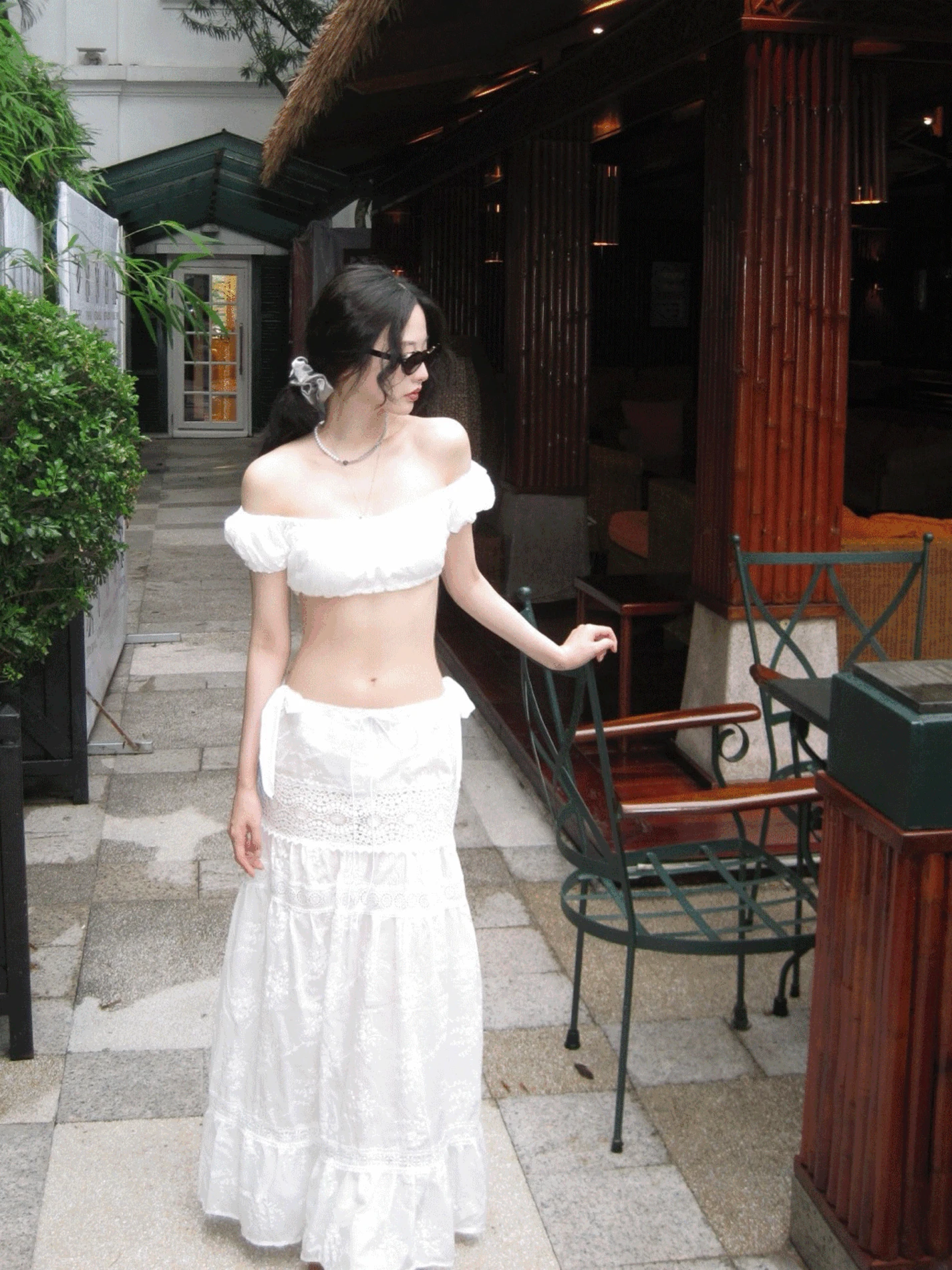 3pcs 펀칭 레이스 자수 비키니 세트