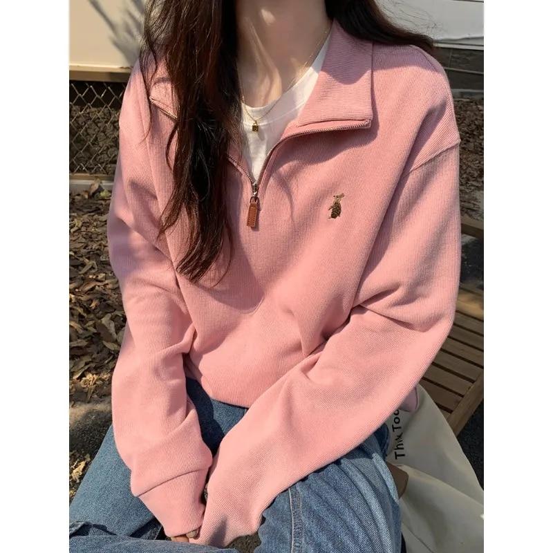 이른 가을 디자인 감각 느슨한 반 지퍼 폴로 칼라 스웨터 여성 2022 새로운 코트 긴 소매, 학생 상의