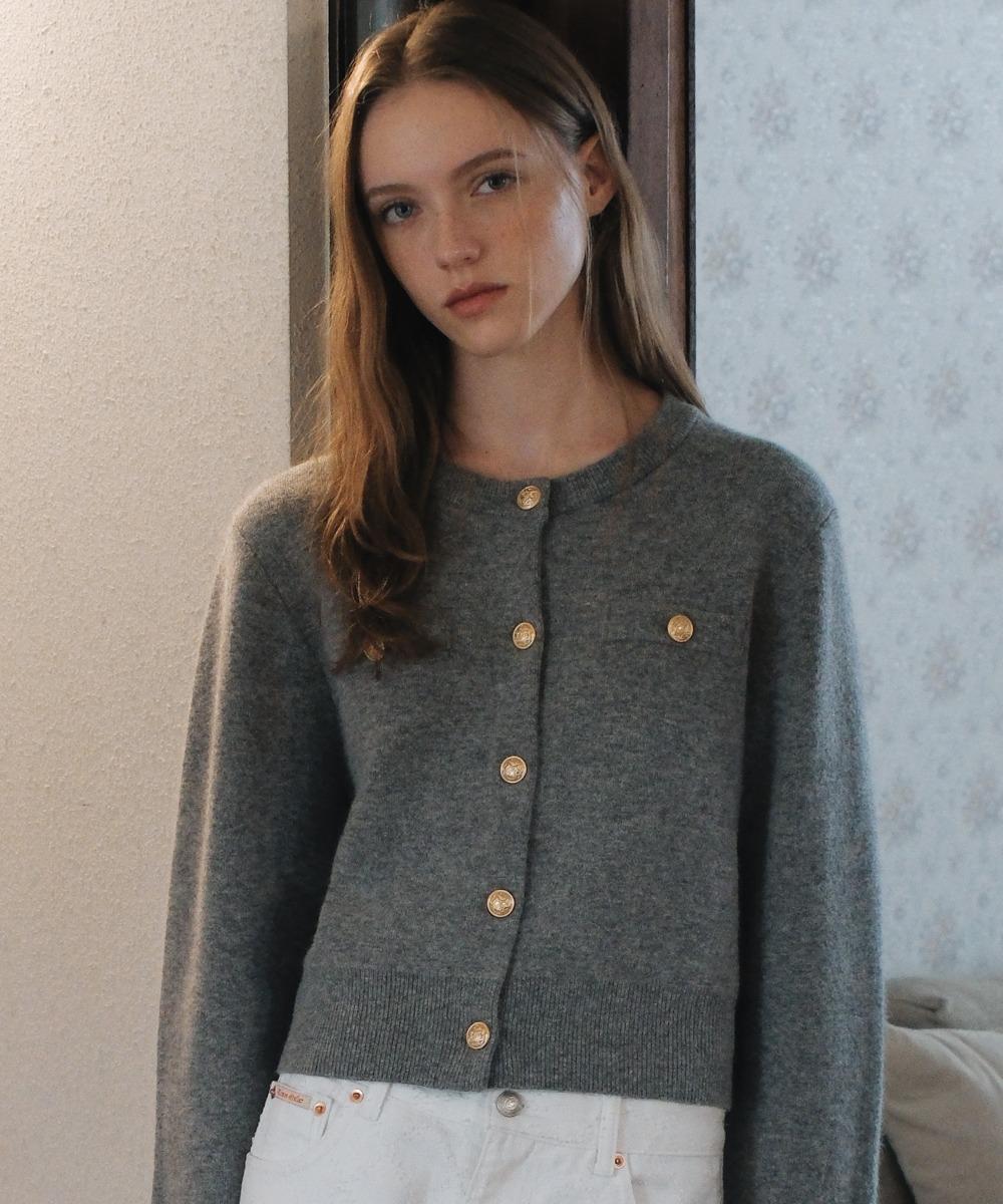 [Refurb]KN4267 울 블렌드 트위드 카디건_Melange gray