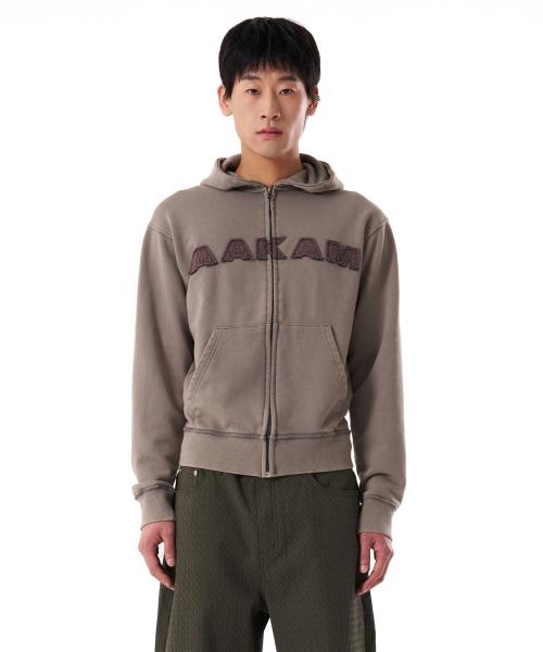 Washed Logo Zip-Up Hoodie (Khaki)