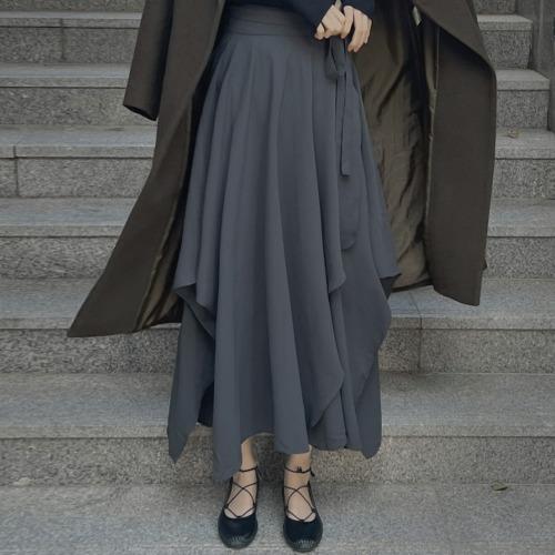 사계절 여리여리 레이어드 끈 조절 롱 스커트