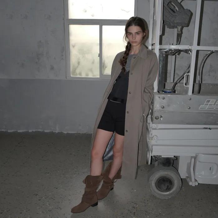 Shadow fold trench coat - ash khaki