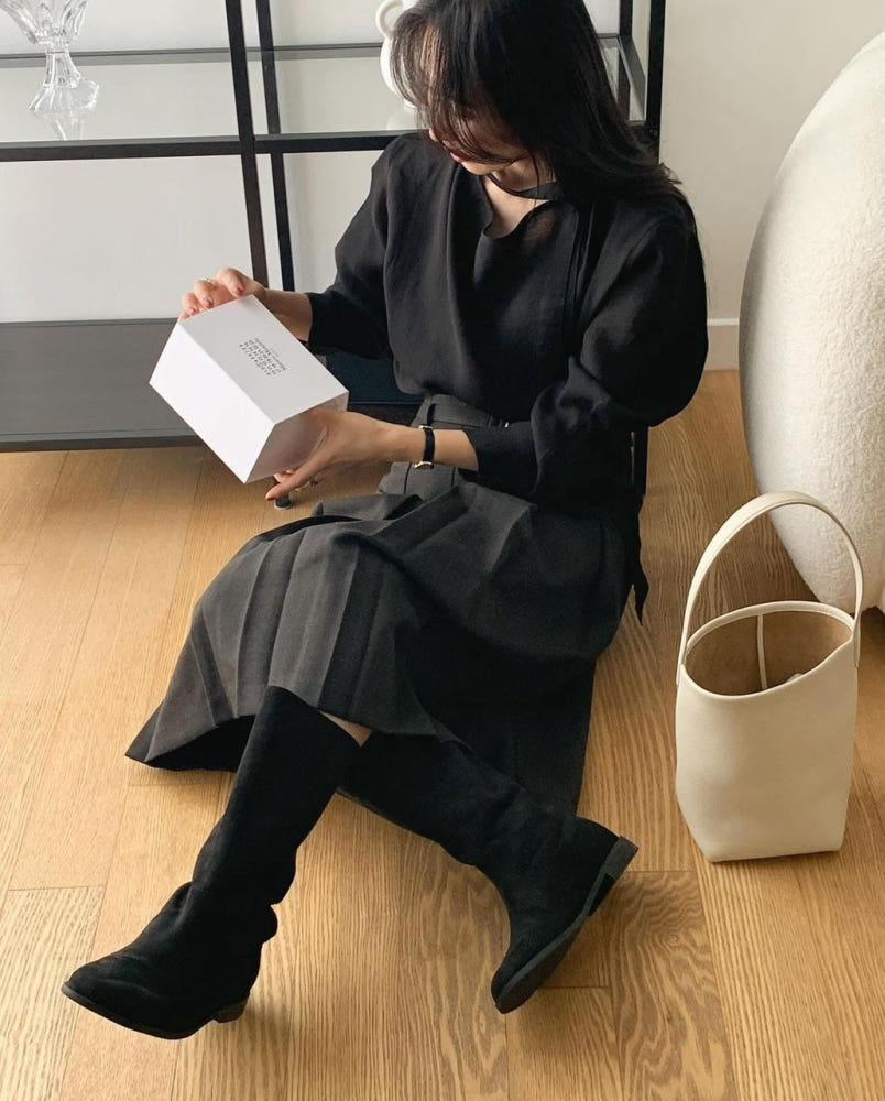 (세일) 런던레이스 온느 벨트 세트 플리츠 스커트