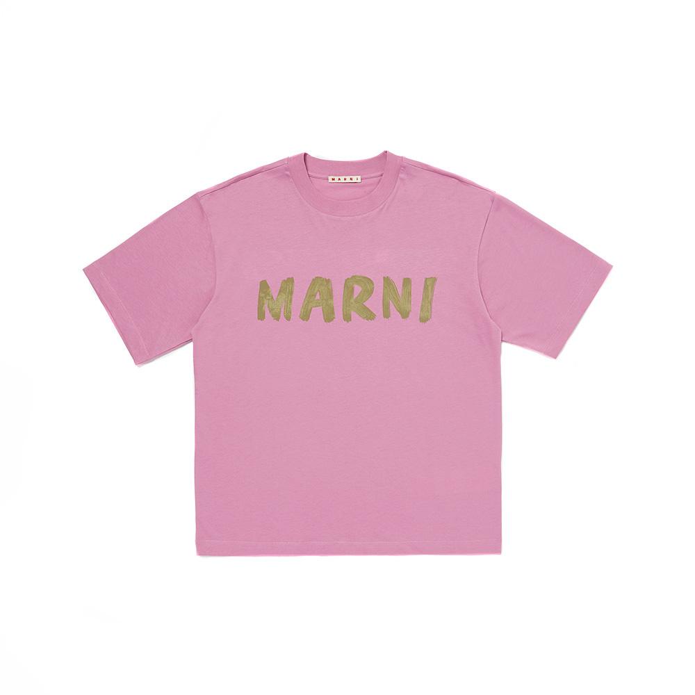 22SS 마르니 로고 오버핏 티셔츠 - 다크 핑크 (THJET49EPHUSCS11 LOC49)