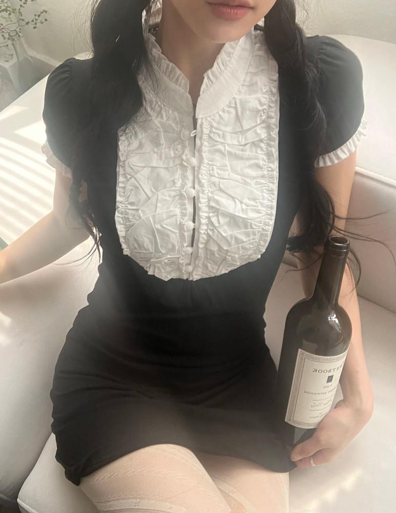 black china collar dress | 블랙 차이나칼라 원피스