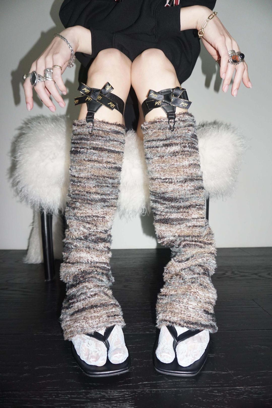 Button Back Leg Warmers Brown