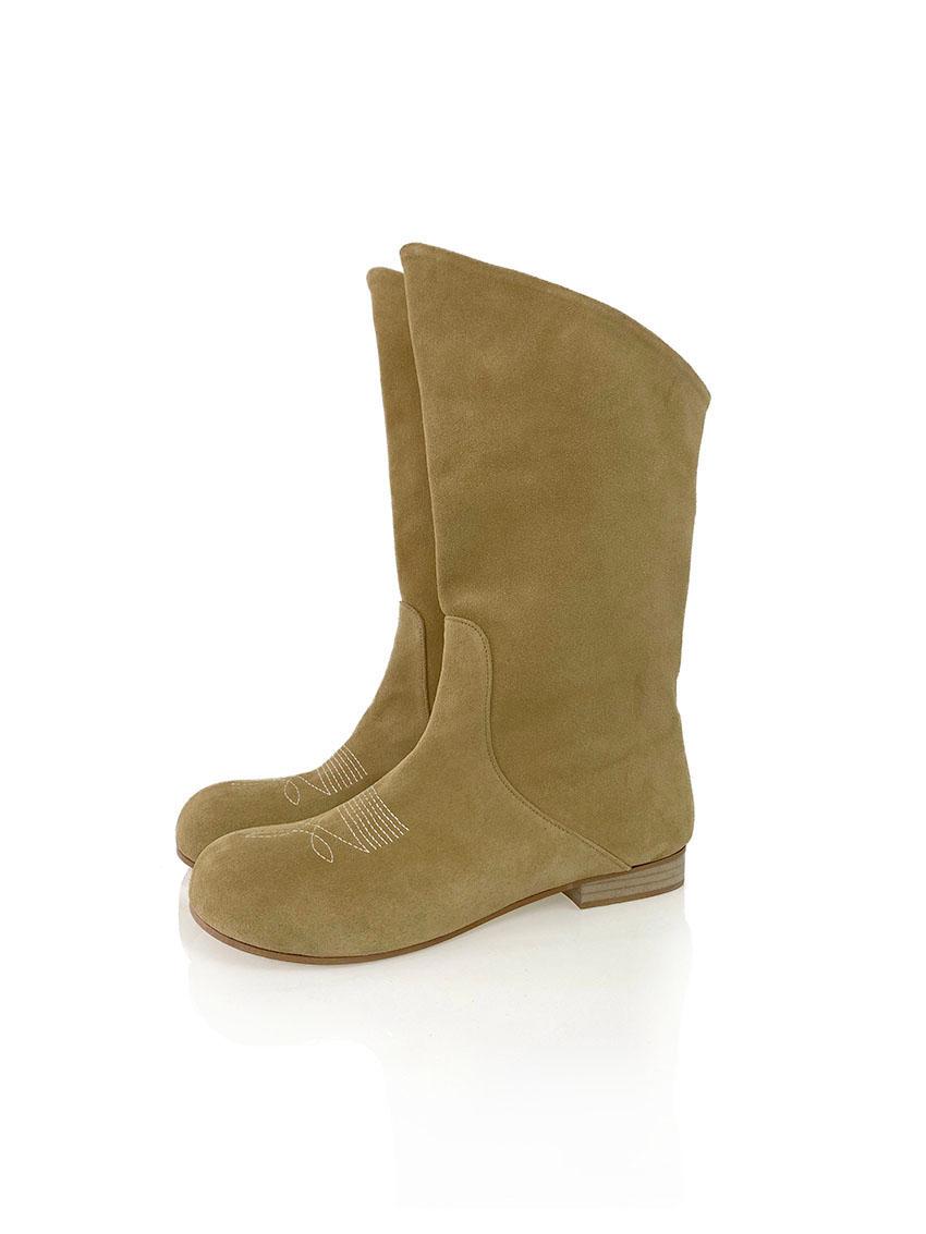 Draped Western Boots (Beige)