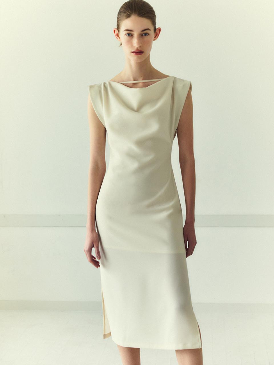 DRAPE STRAP DRESS PUTTY