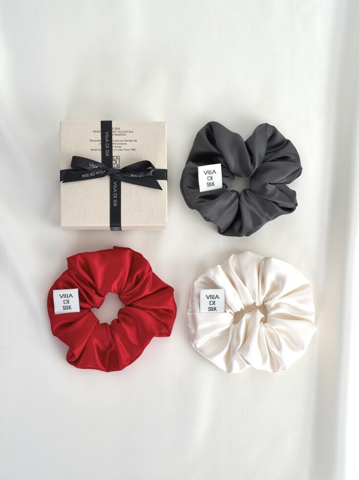High density 100% silk scrunchie (3colors) 실크 스크런치