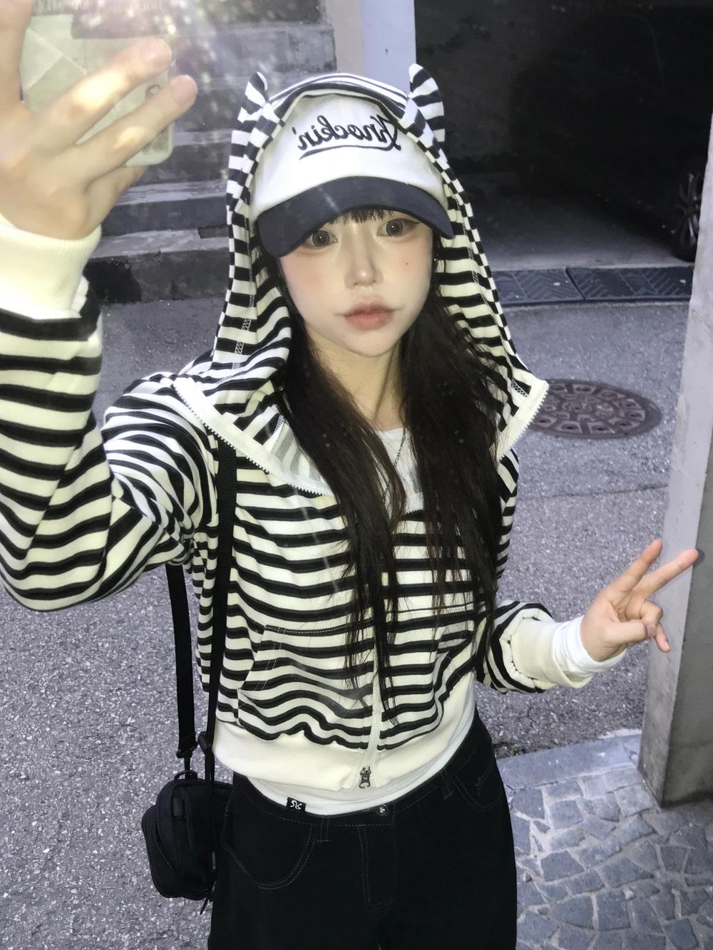 큐리 키치힙 냥 후디 단가라 집업(2color)