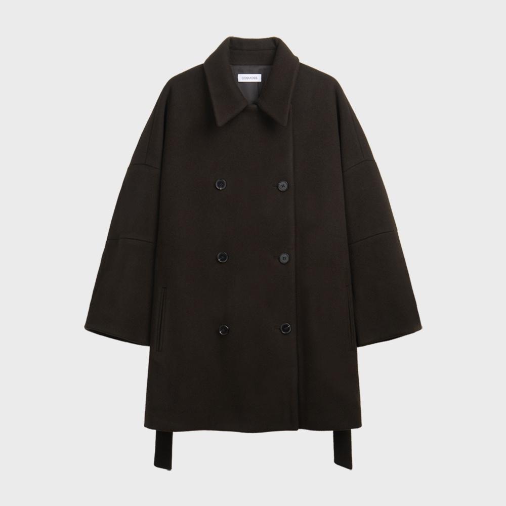 DOUBLE-BREASTED HALF COAT (BROWN)