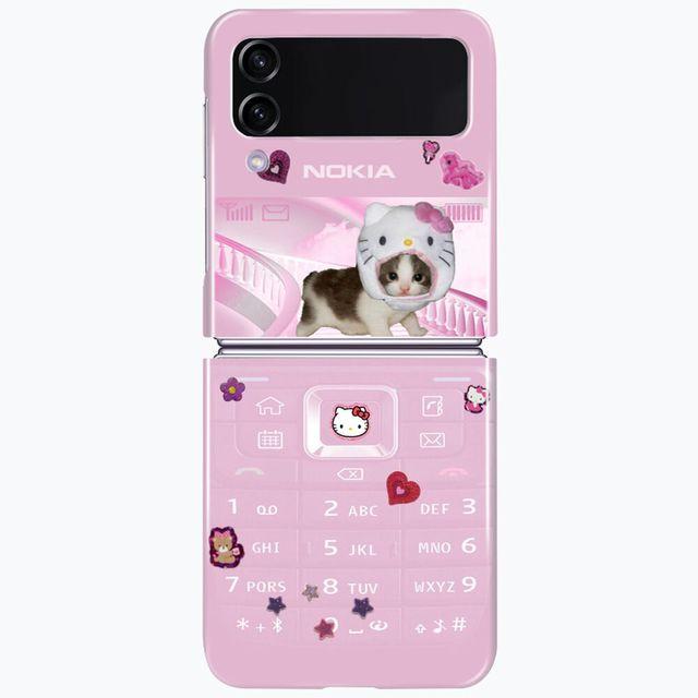 (Z플립) 레트로 전화기 큐티 모자 냥이 고양이 케이스