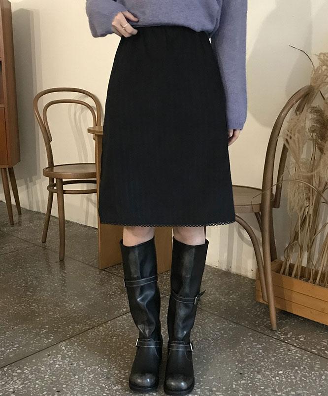 니어웨어 [겨울신상⛄] 앤데이 레이스 미디스커트 (4color) /스트라이프/밴딩치마/하객룩/데이트룩