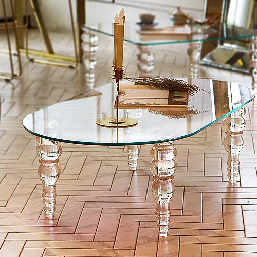 버블 글라스 타원형 소파 유리테이블 홀로그램