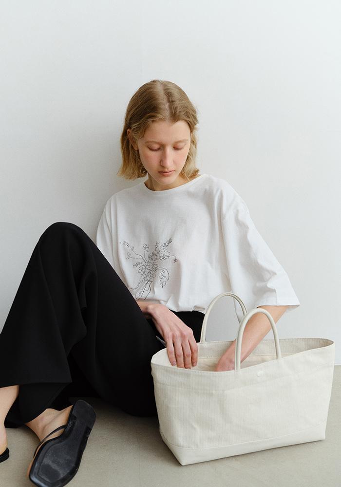 CANVAS BOAT BAG_HERRINGBONE BEIGE