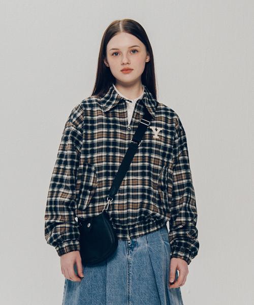 [2-WAY] Y로고 체크 블루종_블랙