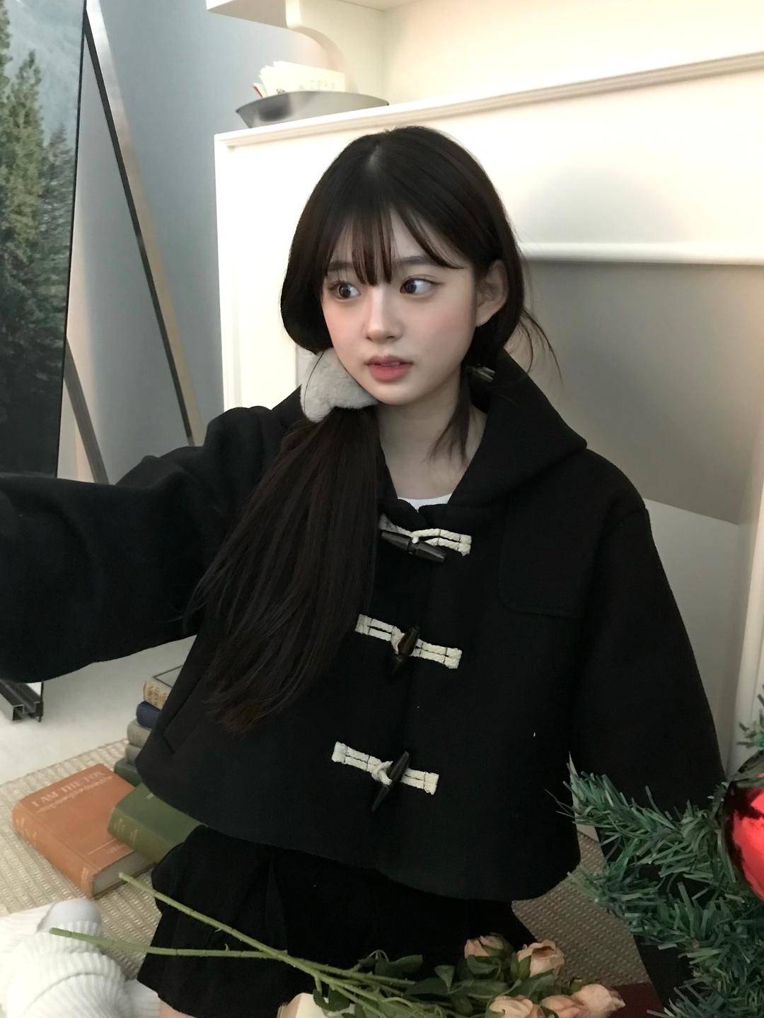 hood duffle short coat_black