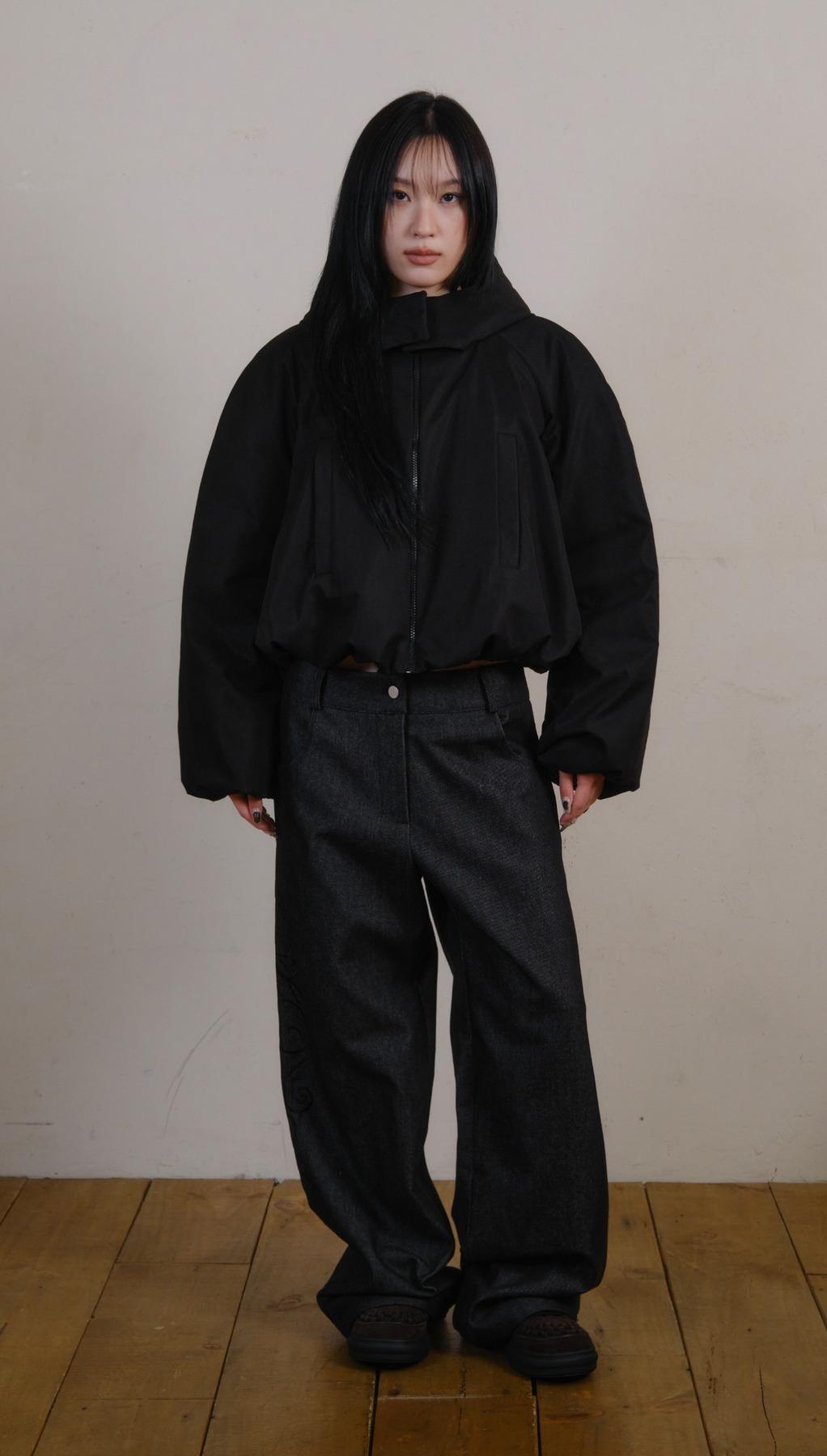 COTTON DETACHABLE HOOD PADDED JACKET (BLACK)